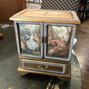 Vintage silk screen padded music jewelry box